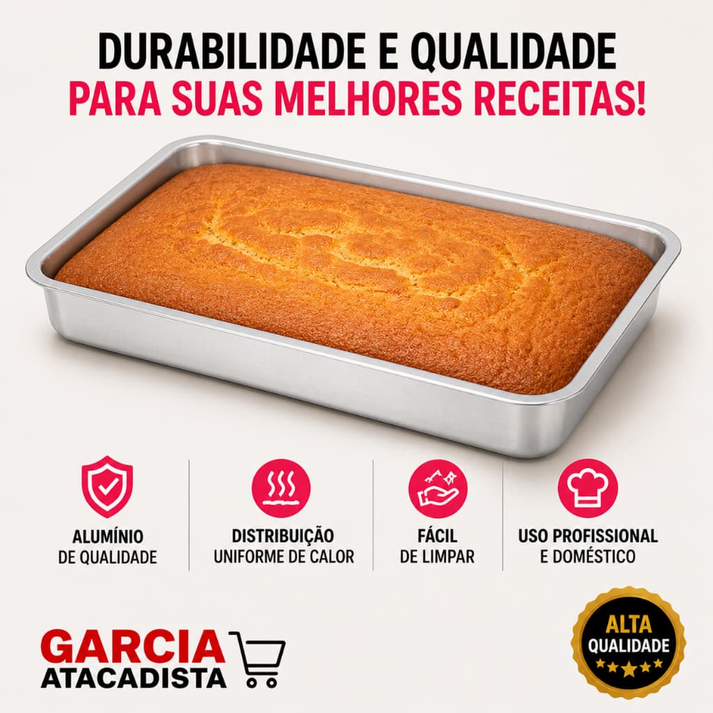 Assadeira Retangular Extra Grande 46cm Nº5 Alumínio Profissional Reforçada | Forma para Bolo e Assados Grande