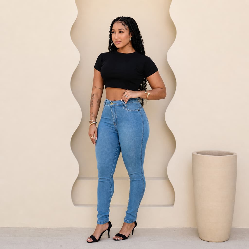 Calça Jeans Feminina Skinny Cintura Alta Modeladora Premium Confortável Lycra