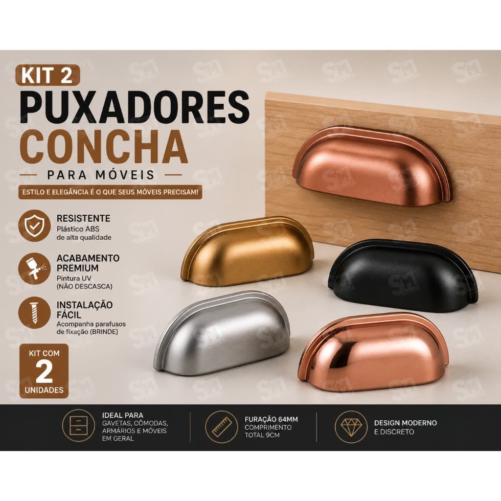 Kit 2 Puxadores concha Lauren para móveis