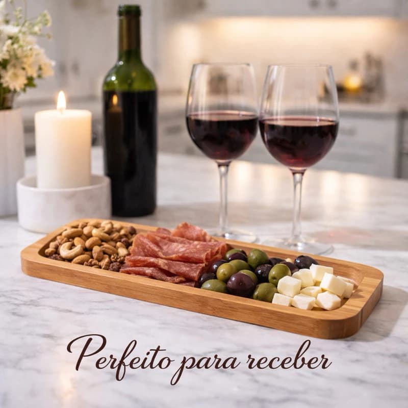 Petisqueira Bandeja Tábua Bambu Retangular  26cm Mesa Elegante  Sustentável  Sofisticação