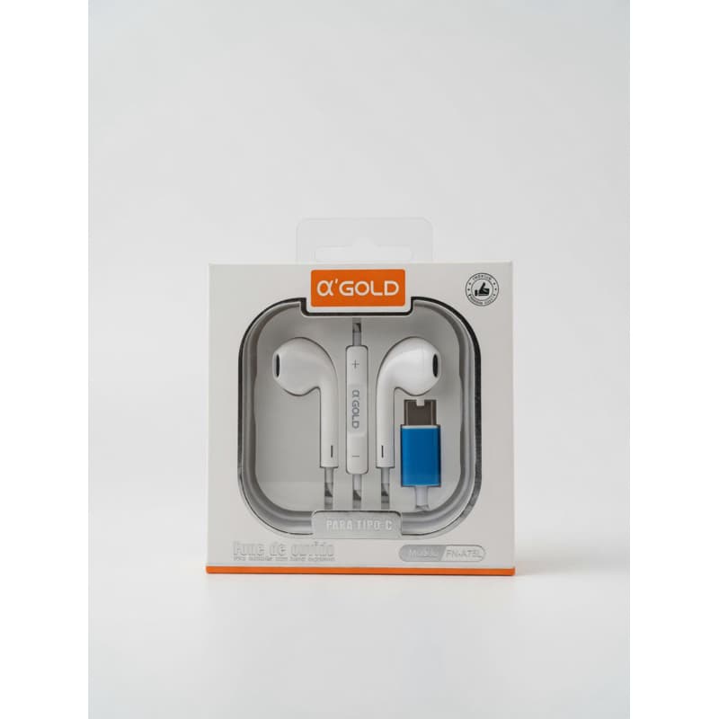 Fone de Ouvido USB-C Tipo-C α’GOLD FN-A75L | Baixo Explosivo, Som Potente, Áudio Claro e Alto, Perfeito para Quem Gosta