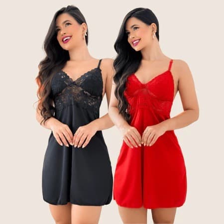 Kit 2 Camisola Sensual de Renda Feminina – Luxo, Conforto e Sedução na Medida Certa