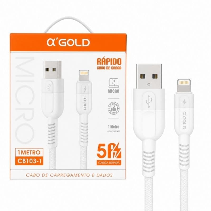 CABO DE IPHONE GOLD - ORIGINAL + CERTIFICADO ANATEL + TURBO + SUPER REFORÇADO