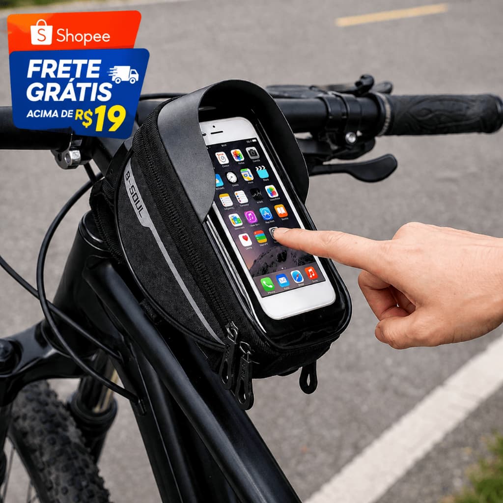 Bolsa Guidão Bike B-Soul Impermeável Suporte Celular 7” Touchscreen + Porta Objetos