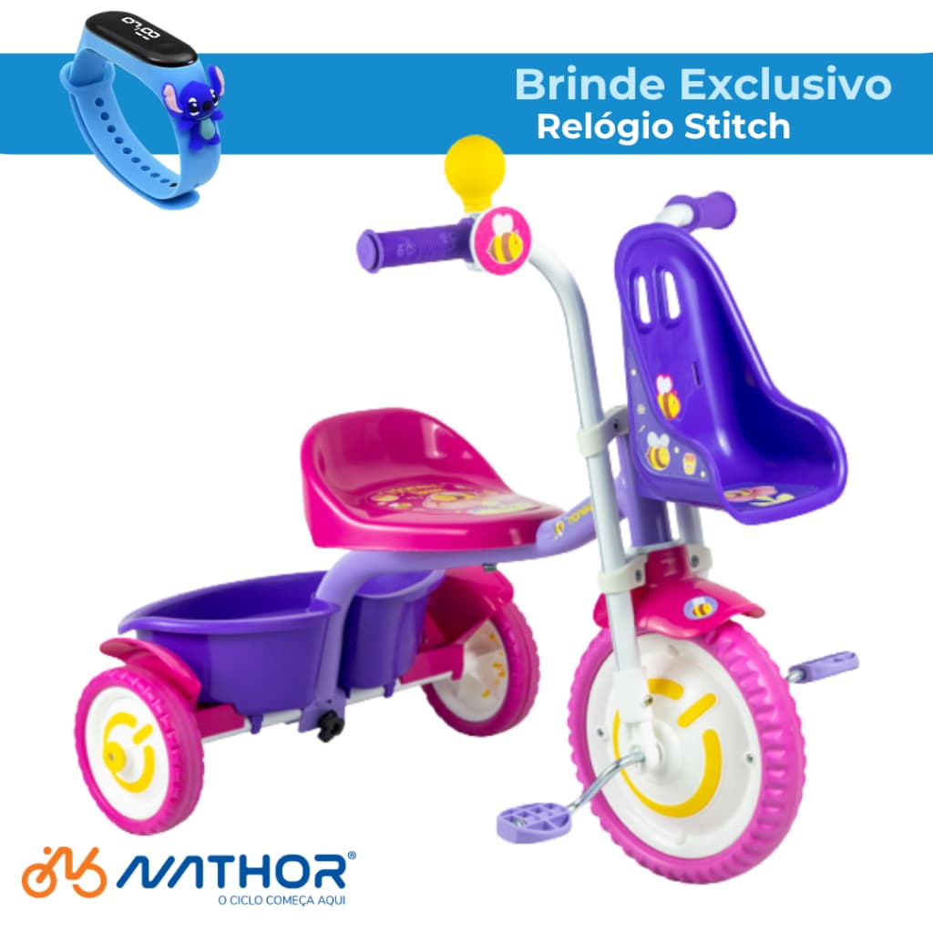 Triciclo Motoca Infantil Menina Honey Bee Nathor - Qualidade Nacional - Brinde Exclusivo