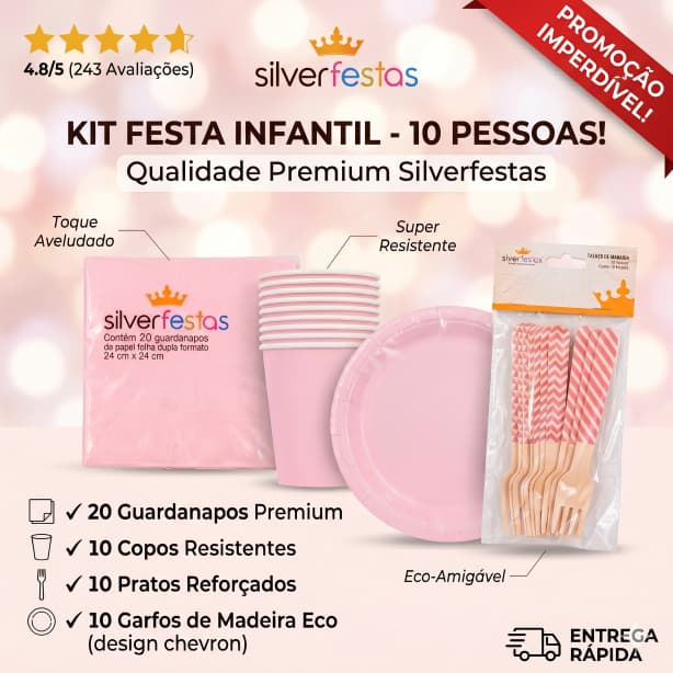 Kit Festa Descartável Biodegradavel Madeira Copo Prato Garfo Guardanapo Festa 10 Pessoas