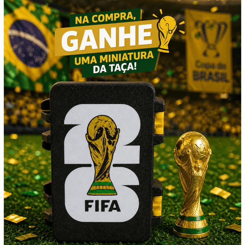 Porta Figurinhas Copa do Mundo 2026 + Taça da Copa - Caixa Figurinha Organizador de Cards Futebol
