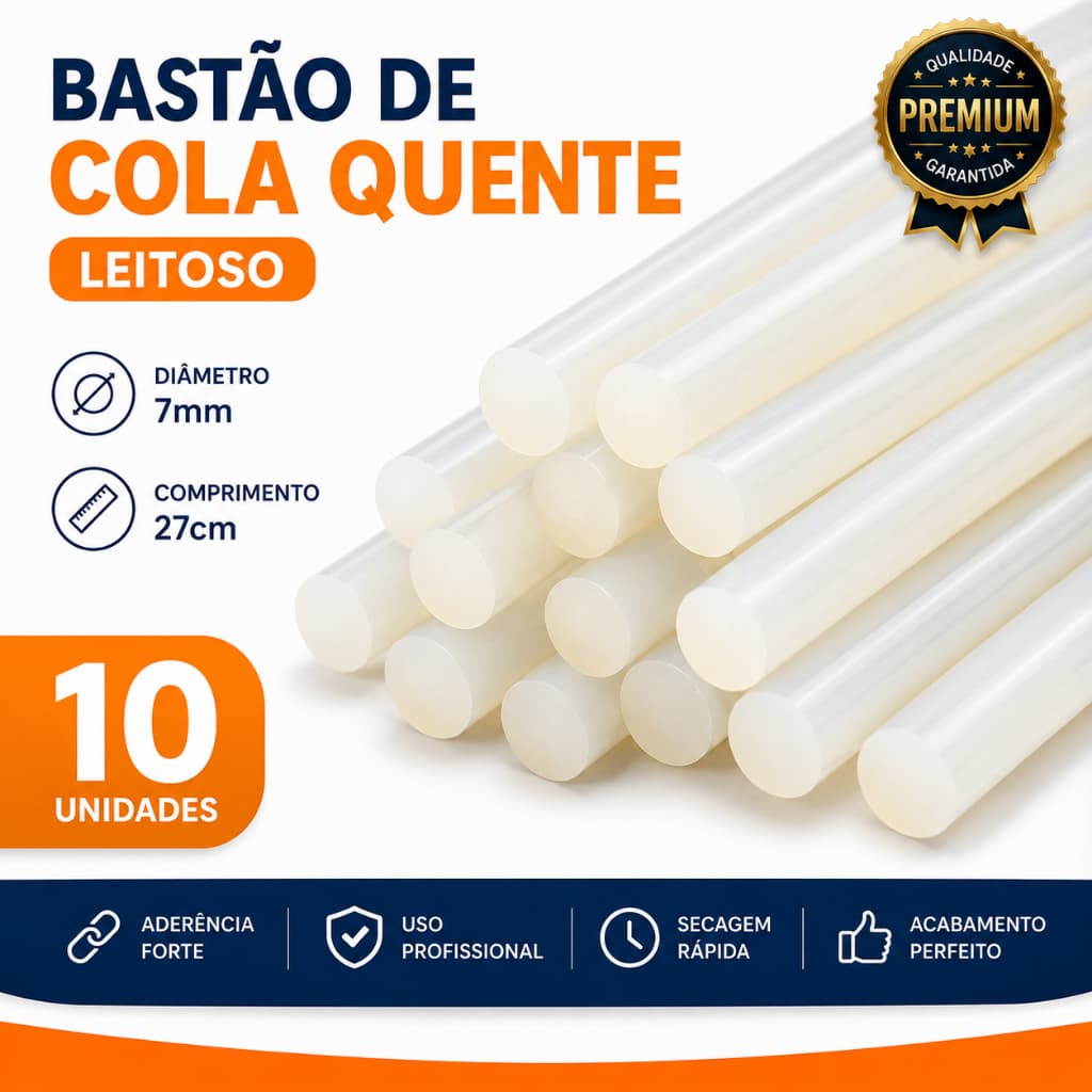 10 Bastões de Cola Quente Fino 7mm x 27cm para Pistola Pequena Alta Aderência Niadri Imports