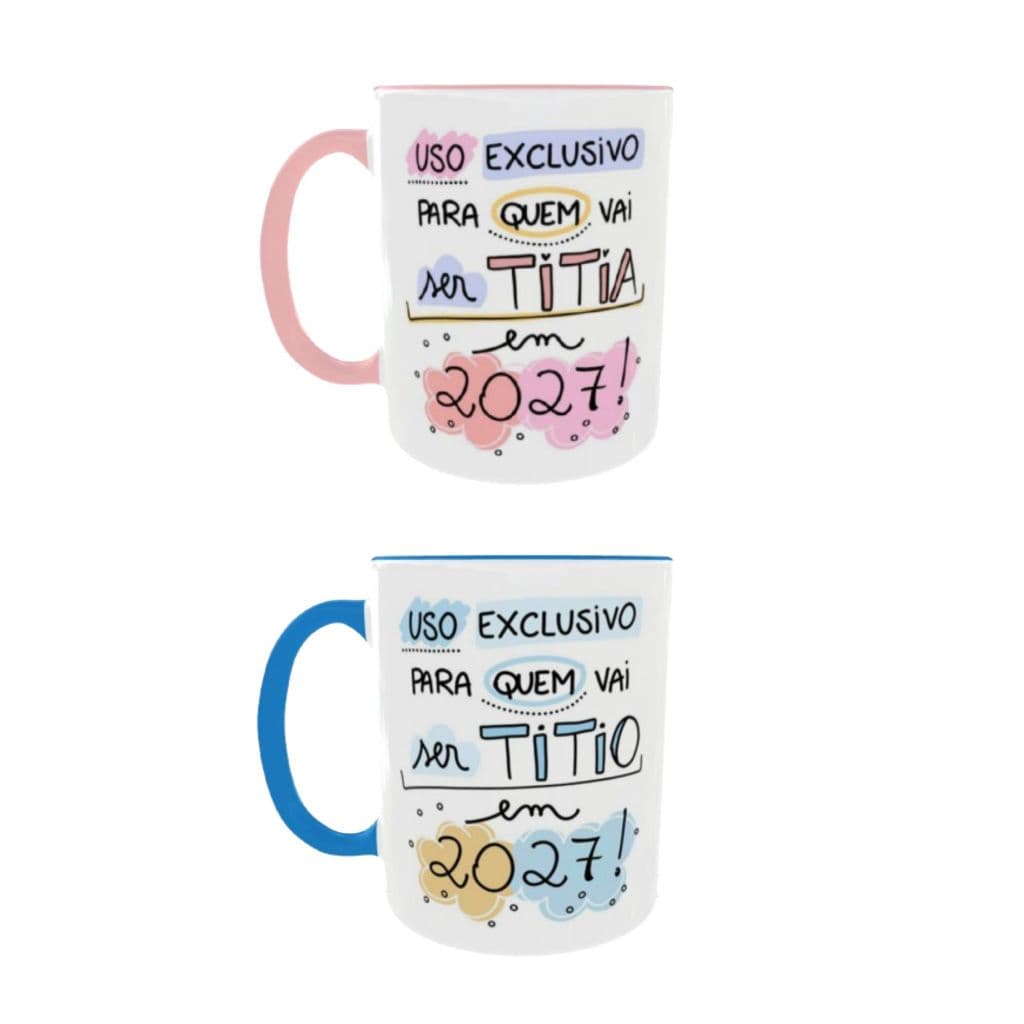 Kit 02 Canecas Uso Exclusivo Para Quem Vai Ser Titia e Titio Em 2027
