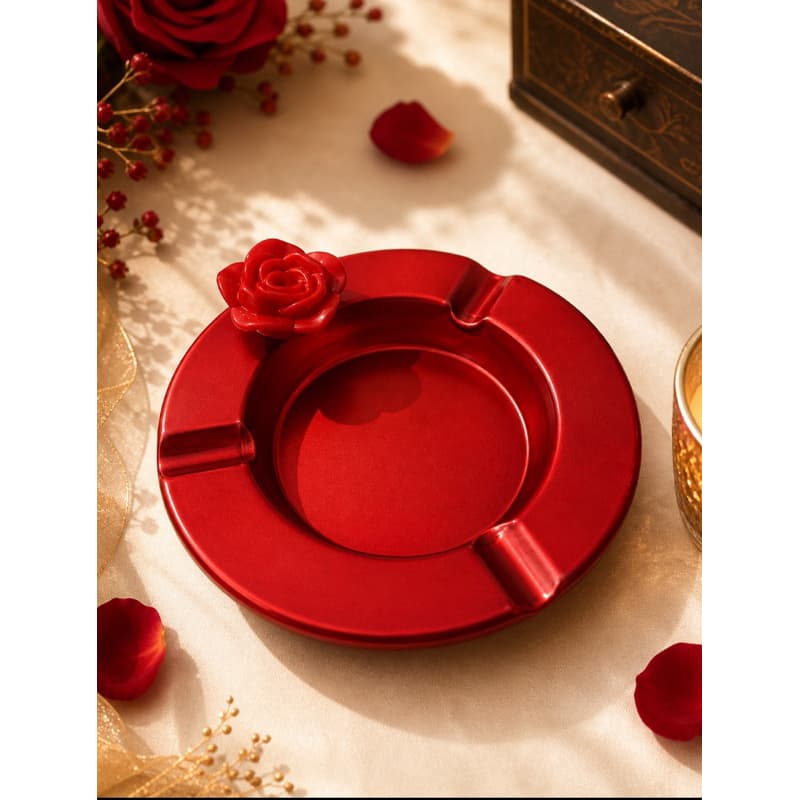 Cinzeiro de metal decorado | Cinzeiro de pombagira | dispensador de guimba | Rosa vermelha | Cinzeiro de Exu | umbanda