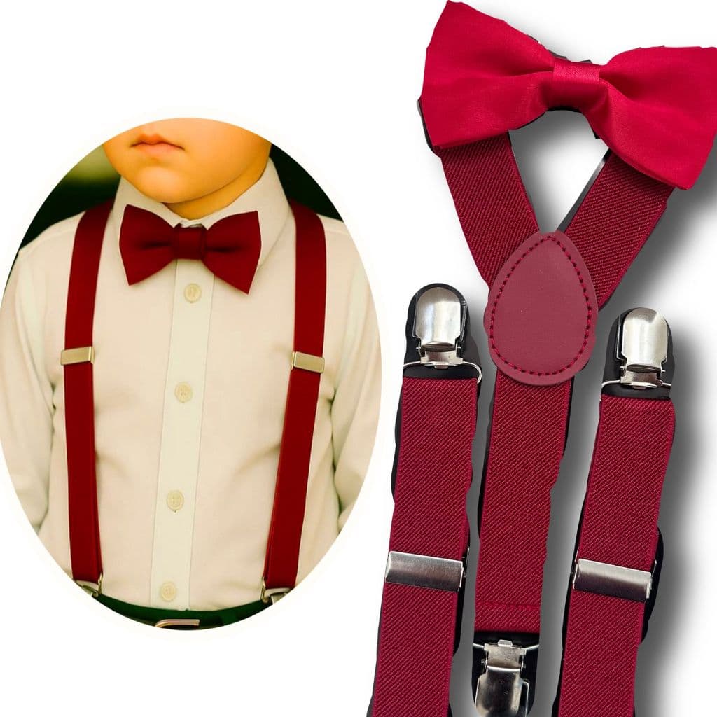 Conjunto Infantil Gravata Borboleta e Suspensório Marsala Pajem Casamentos Eventos