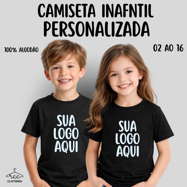 Camiseta INFANTIL Personalizada Menino e Menina - Com Sua Estampa Preferida ou Logo - 100% Algodão