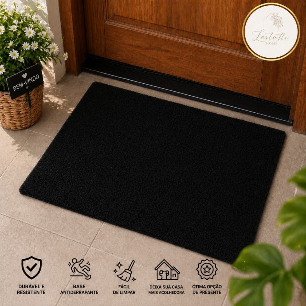 Tapete Entrada Porta Capacho Liso Preto Antiderrapante 12mm Elegância e Proteção para Sua Entrada