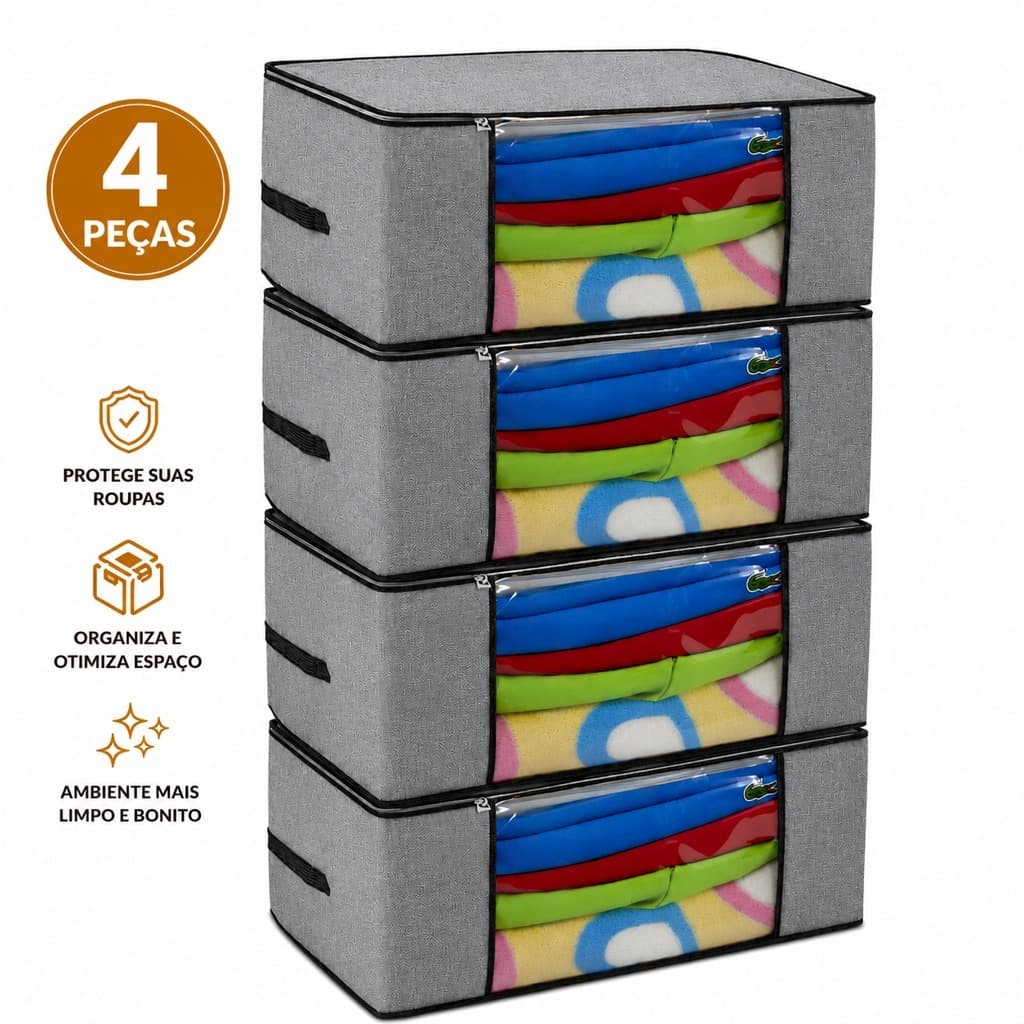 kit Caixa Organizadora de guarda roupa/Edredom/lençol/sapatos/coberta 45x45x20cm - Organizalux