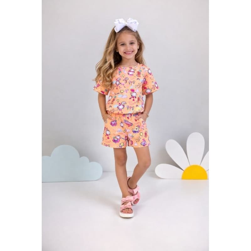 conjunto Laurinha infantil menina estampa  exclusiva, short e blusa confortável e estiloso 2 ao 10 anos