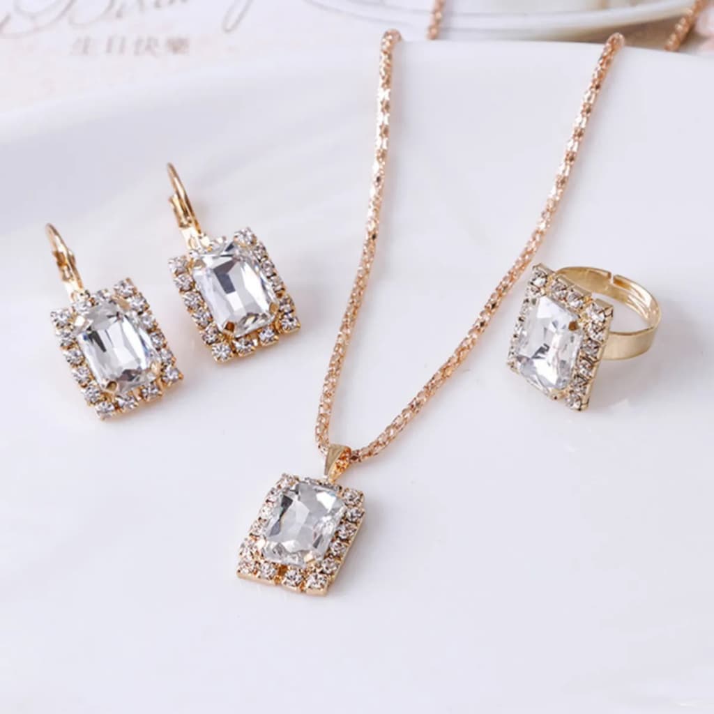 Conjunto Semi Joias Feminina Brinco Anel Colar Elegante Luxo