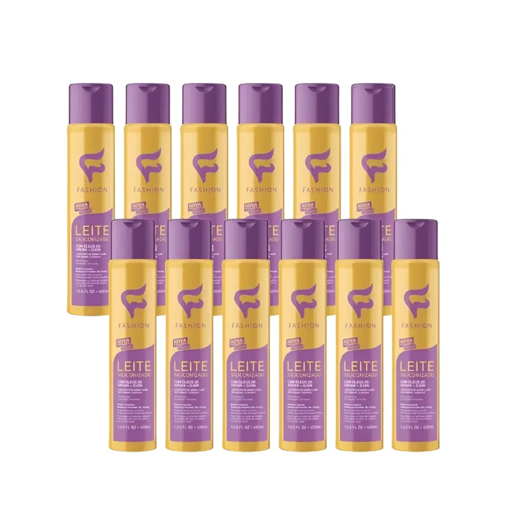 Kit 12 Leite Siliconizado Fashion Creme de Pentear Cuidado Cabelo 400ml