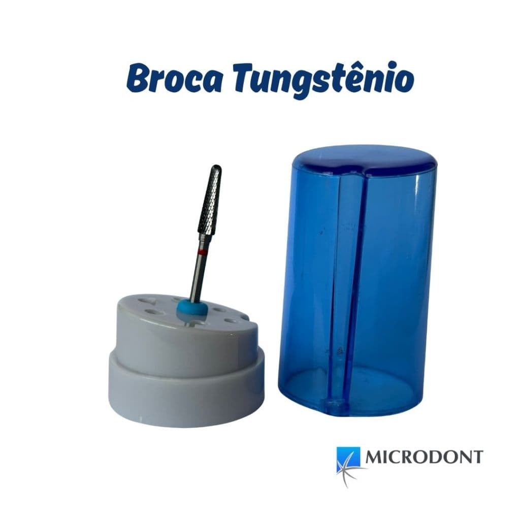 Kit Broca Tungstênio 79F-040 + Broqueiro Microdont Desbaste e Remoção Unha em Gel Acrílico Fibra Profissional