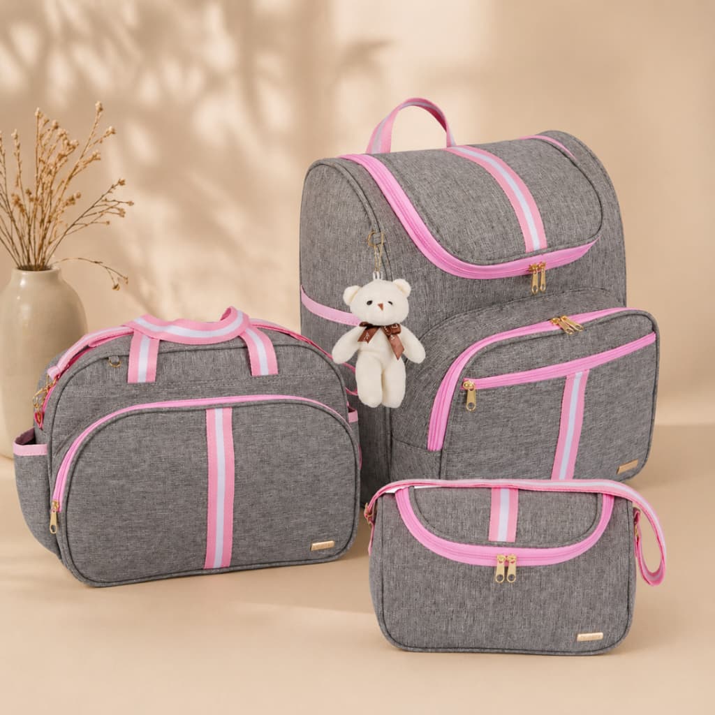 Kit Bolsas Maternidade 3 Peças com Mochila 2 em 1 Bolsa G , Bolsa P e Mochila G - Faixa luxo AMOR