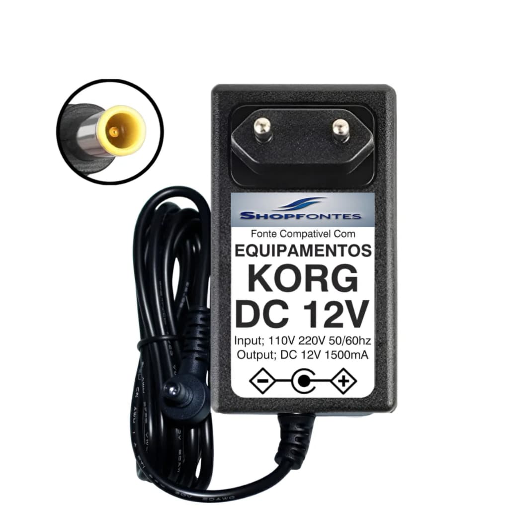 Fonte Dc 12v 1.5a Compatível Teclados Korg A310 Ka310 Ka320 Bivolt