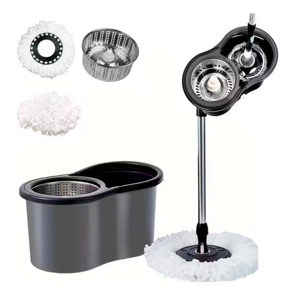 Esfregão Mop Giratório 360º Inox 9 Litros Kit Limpeza Prática + 2 Refis Microfibra