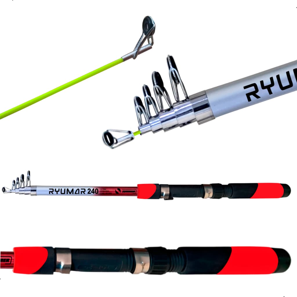 Kit 5 Varas De Pesca 2,40m Telescópica P/ Molinete Ryumar Summer Pesca Pescaria Pesqueiro