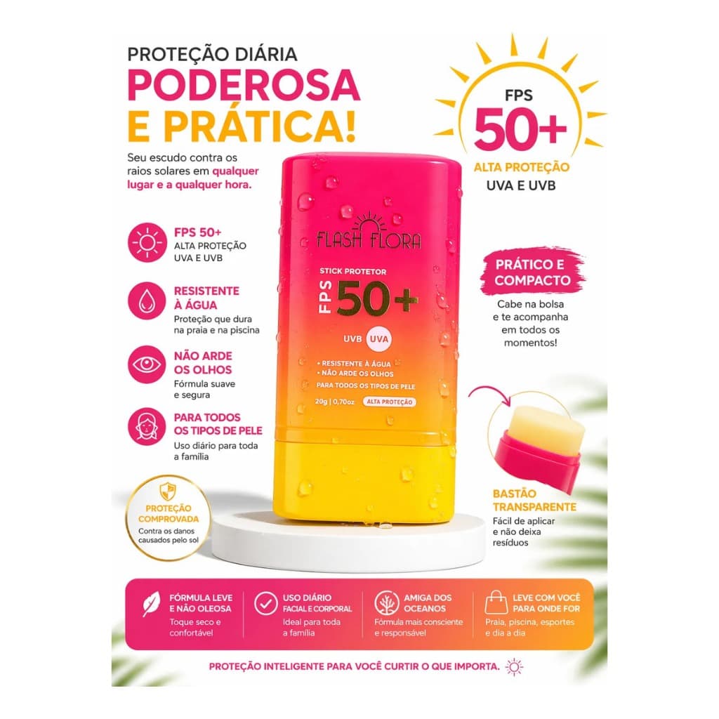 Protetor Solar FPS50+ Stick Protetor Formato de Bastão Lush Luxe Resistente à Água