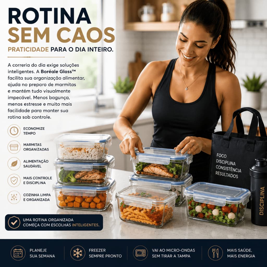 Pote Hermético De Vidro 640ml Marmita Fitness Quadrado