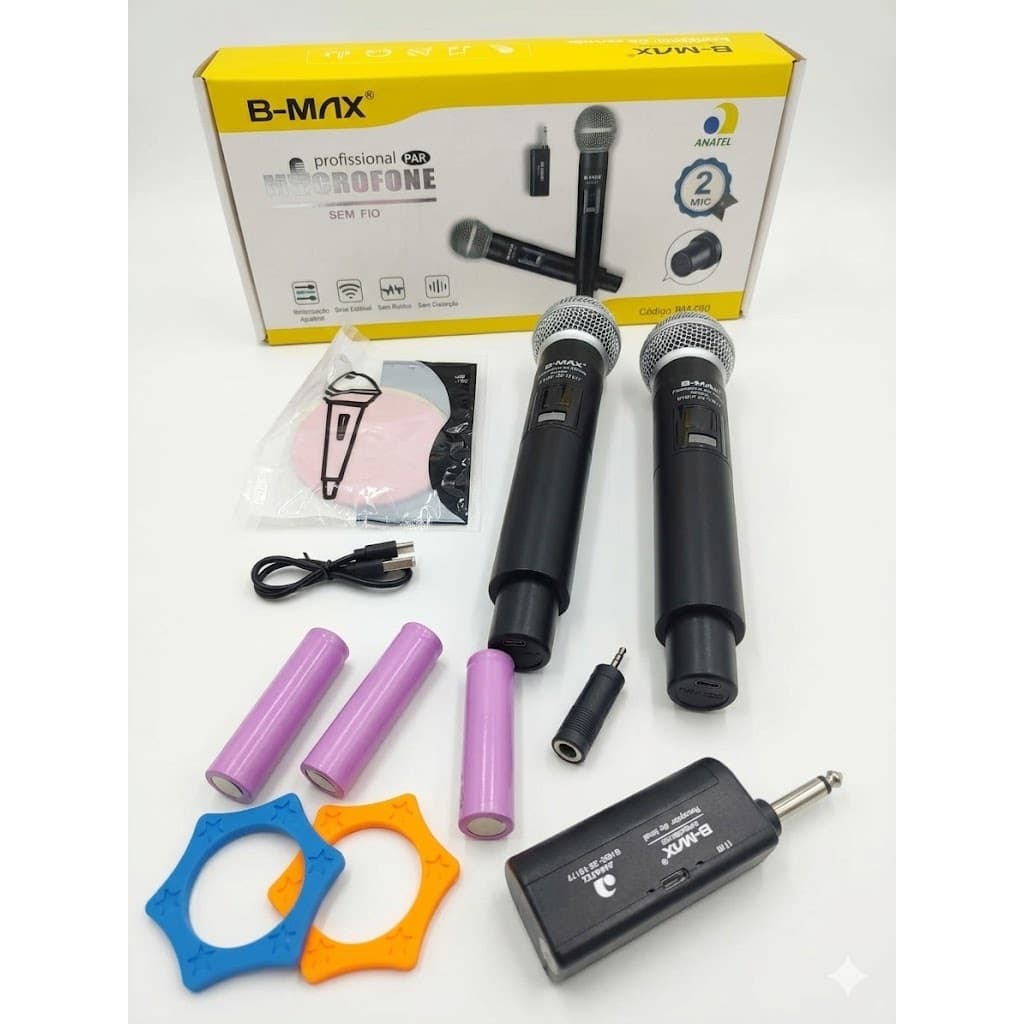 Par de microfone proficional  sem fio B-max BM-250 com bateria recarregavel