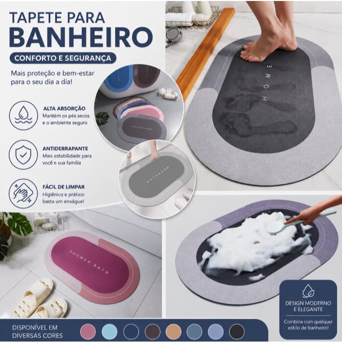 Tapete de Banheiro Super Absorvente Macio Antiderrapante Premium