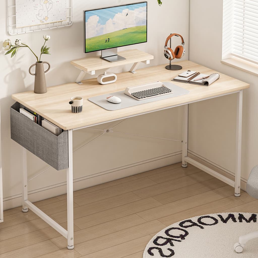 Mesa de Escritório e Computador com Suporte para Monitor e Bolsa de Armazenamento, Design Compacto para Home Office