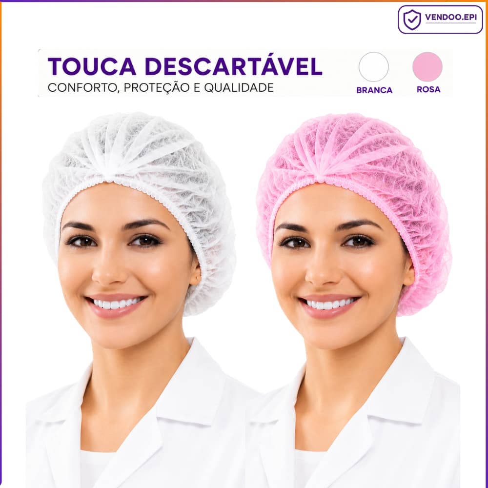 Touca TNT Descartavel 100 Unidades Rosa Branca Sanfonada Com Elastico