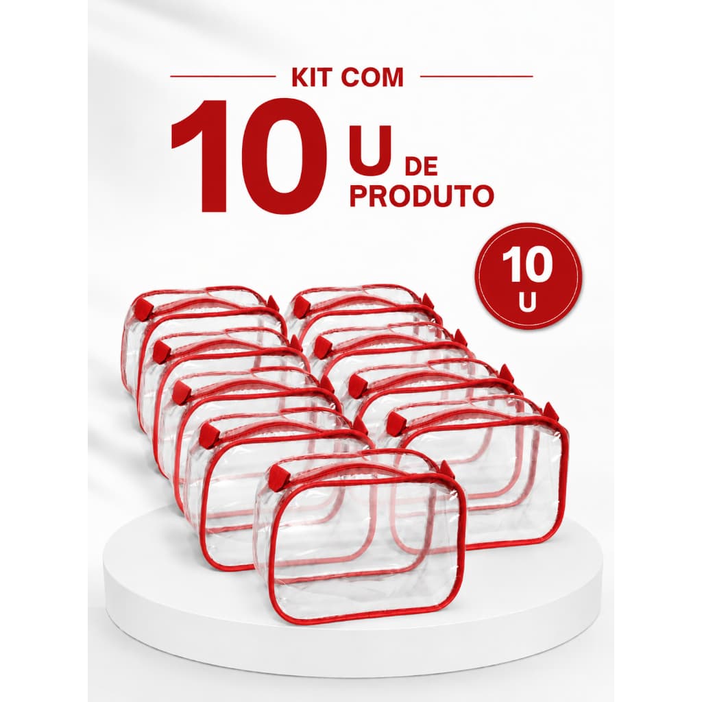 kit 10 MINI necessaire transparente e Vermelha  para viagem 15x12x7, maquiagem ,esmalte ,(remédios)