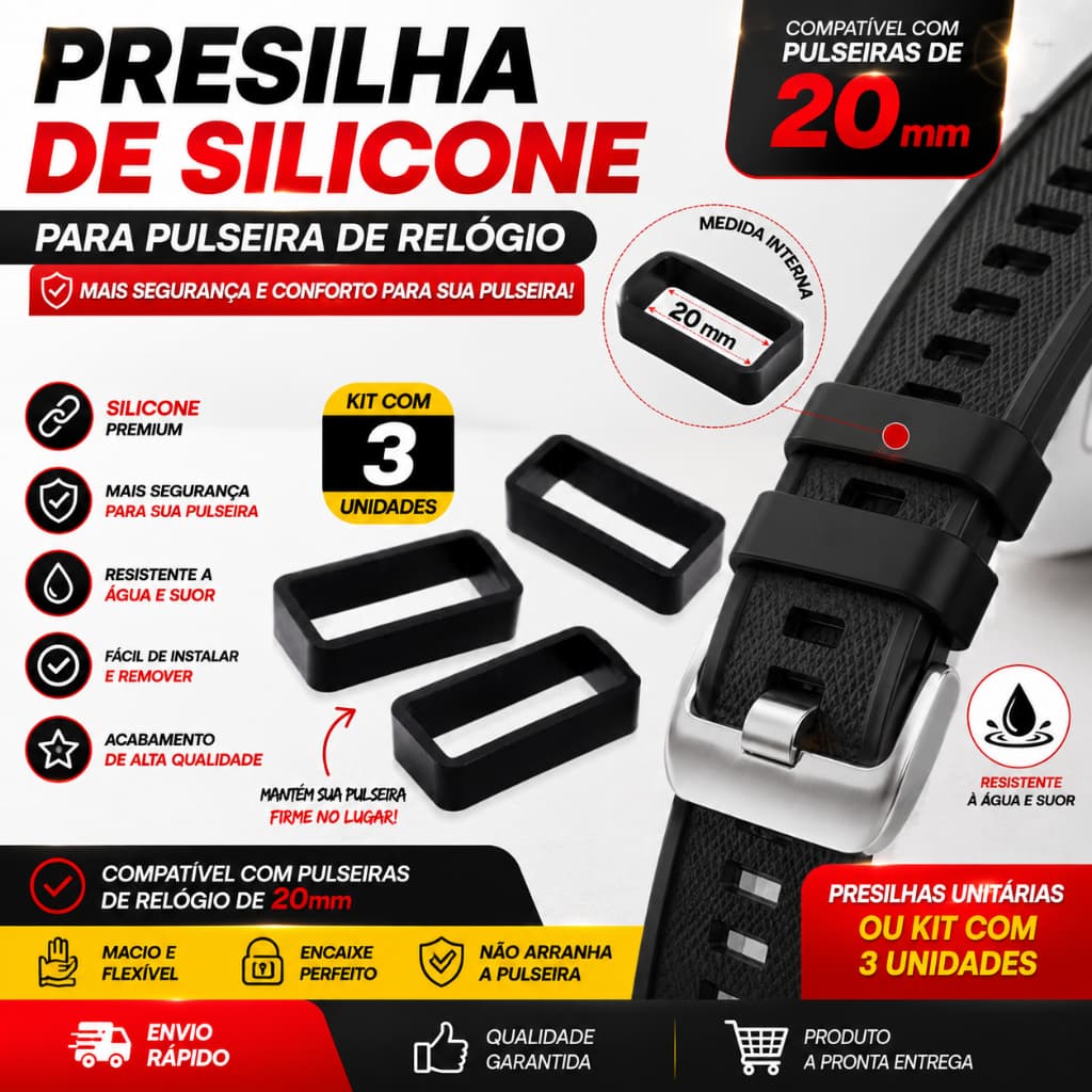 Presilhas Passador Suporte Pulseira Relógio Pulso Silicone Prendedor 20mm