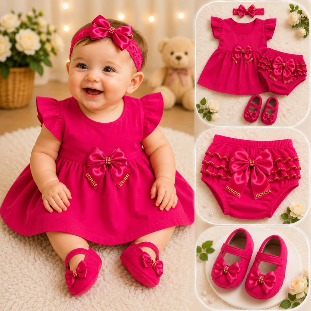 kit vestido 4 peças luxo menina