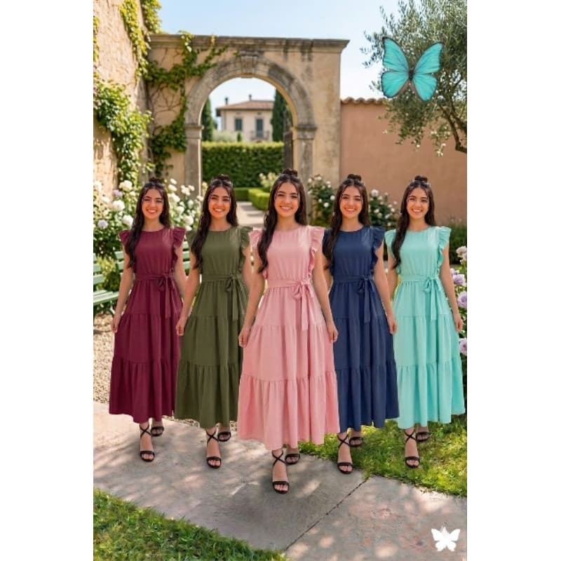 Vestido Juvenil Babado Infantil Midi Manga Princesa Três Marias Moda Evangélica Com Faixa Cinto