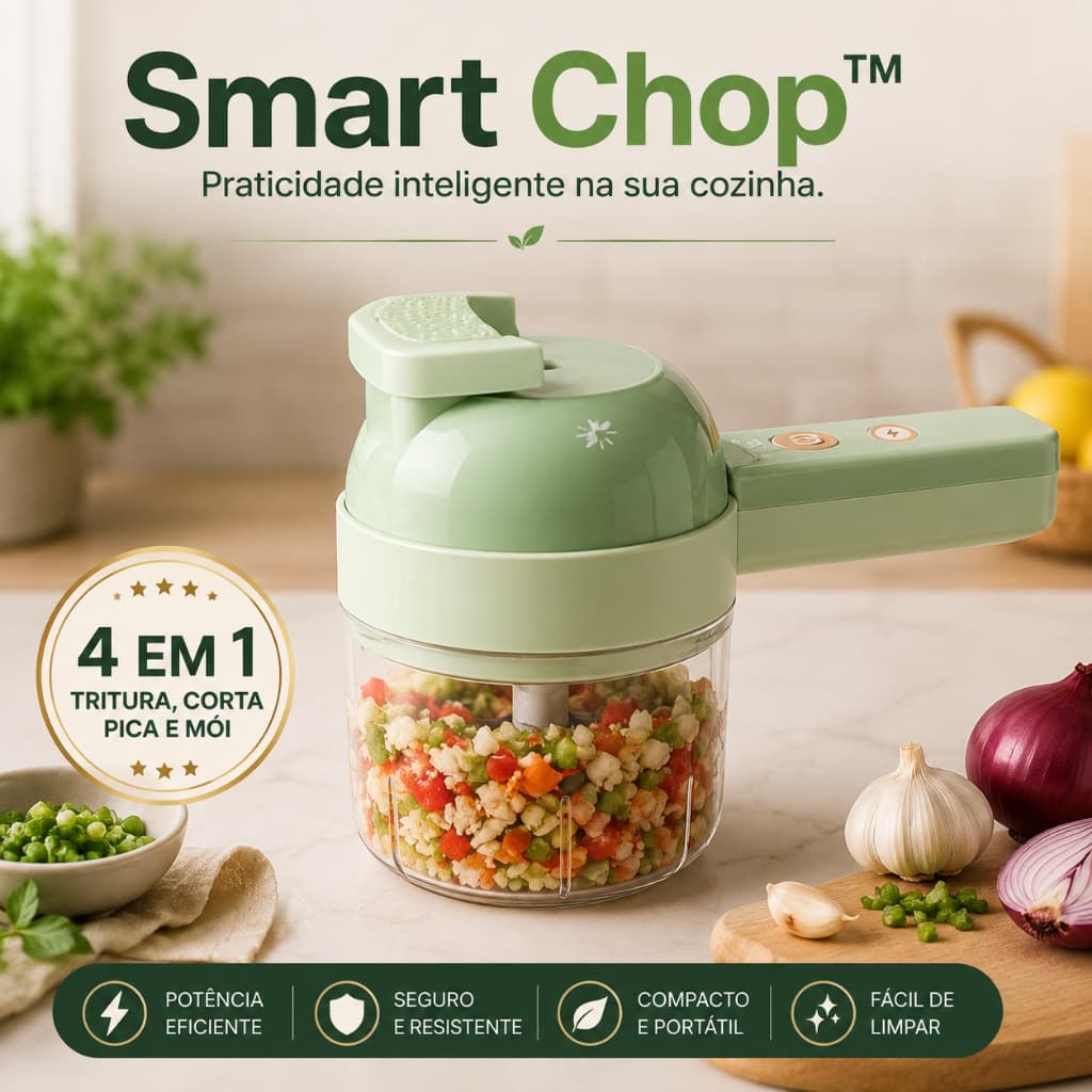 Triturador Elétrico Multifuncional 4 em 1 Smart Chop™ Cortador Picador Ralador Portátil