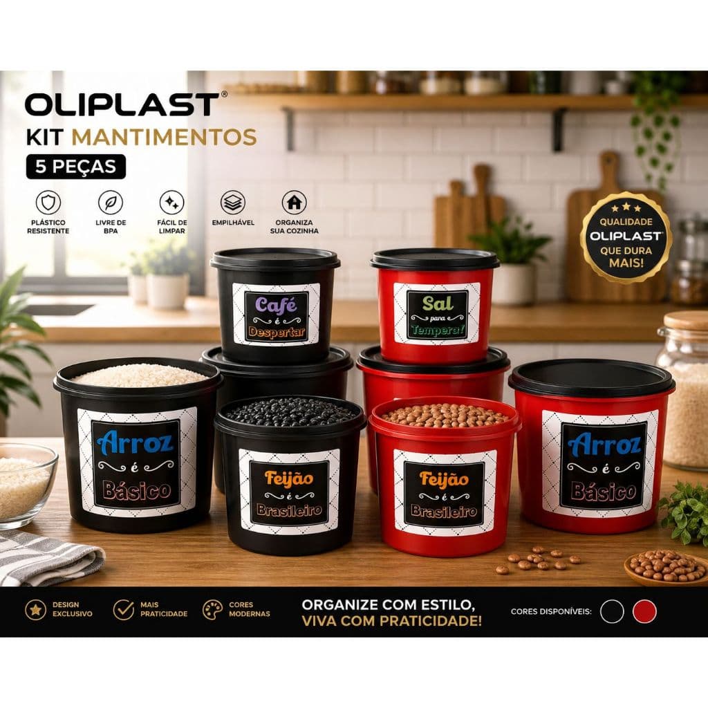 JOGO DE MANTIMENTO 5 POTES ORGANIZADOR DE ALIMENTOS