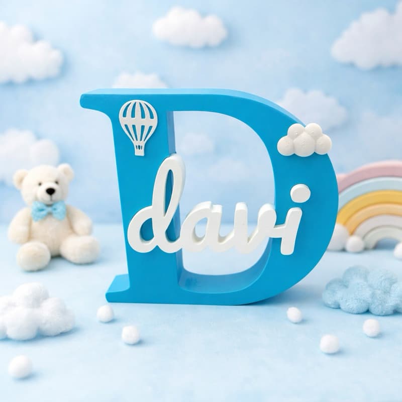 Letra e Nome Personalizado em 3D Decoração Infantil