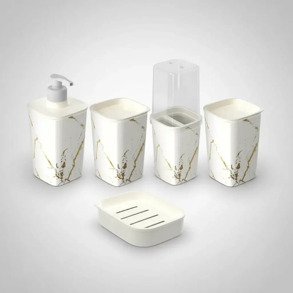 Kit 5 Peças Banheiro Lavabo Conjunto Acessórios Pia Organização Luxo Modelos Diversos Saboneteira