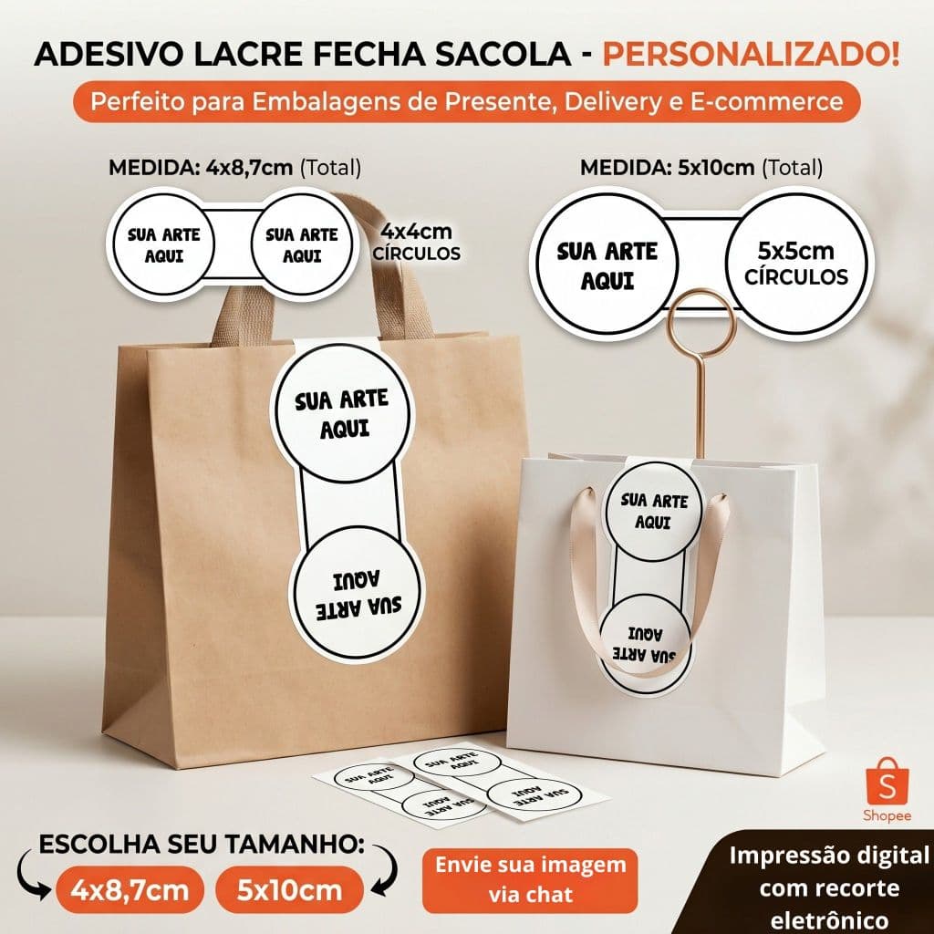 100 Adesivos Personalizados - Lacre Fecha Sacola - Mande sua arte