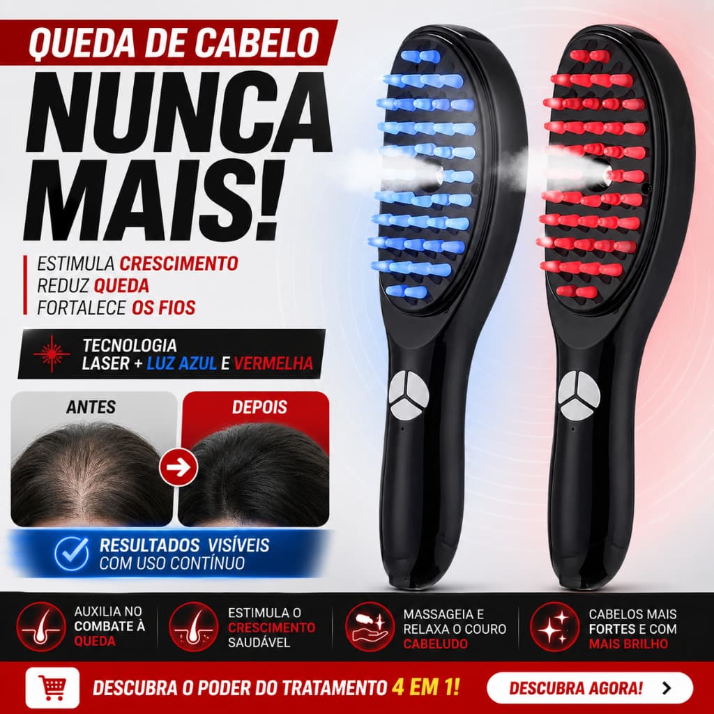 Pente Laser Crescimento Capilar Antiqueda 4 Em 1 Massageador Couro Cabeludo Escova Terapia Capilar