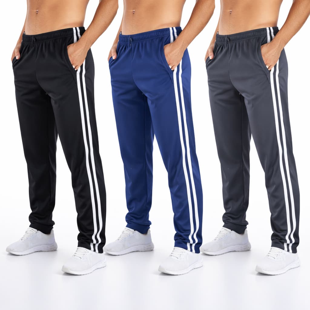 Kit 2 Calça Masculina Sport Listras Laterais para Atividade Física Academia Cordão e Bolso com Zíper