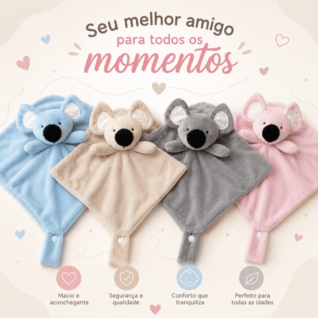 Naninha Bichinhos Bebe em Plush Prendedor Chupeta Coala Rosa Bege Azul Cinza