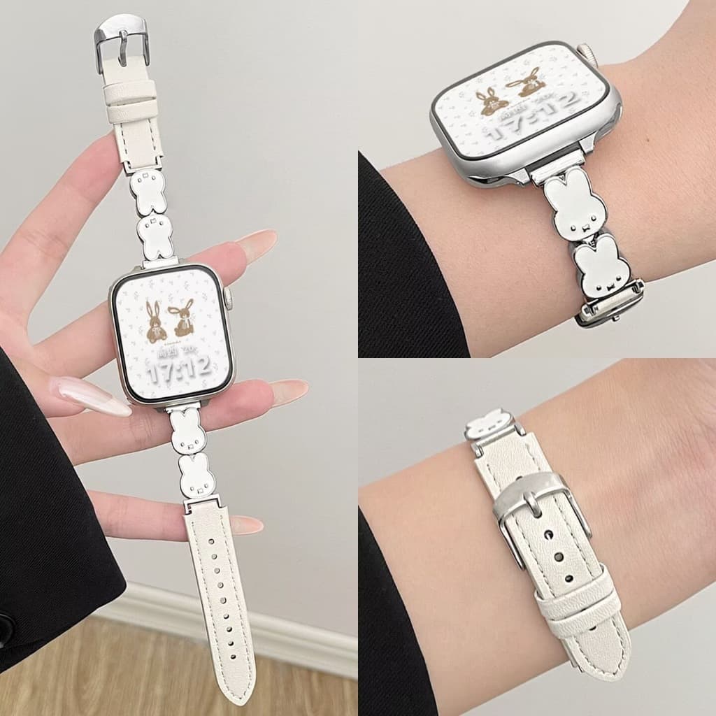 Pulseira para Apple Watch Couro Ecológico Slim Luxo 38/40/41mm 42/44/45/49mm coelhinho fofo
