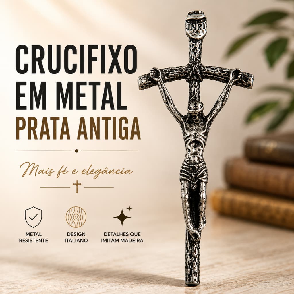 Crucifixo Decorativo em Metal Prata Antiga Símbolo de Fé e Proteção