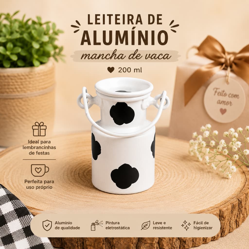 Leiteira de Alumínio com Mancha Vaca MINI 200ML