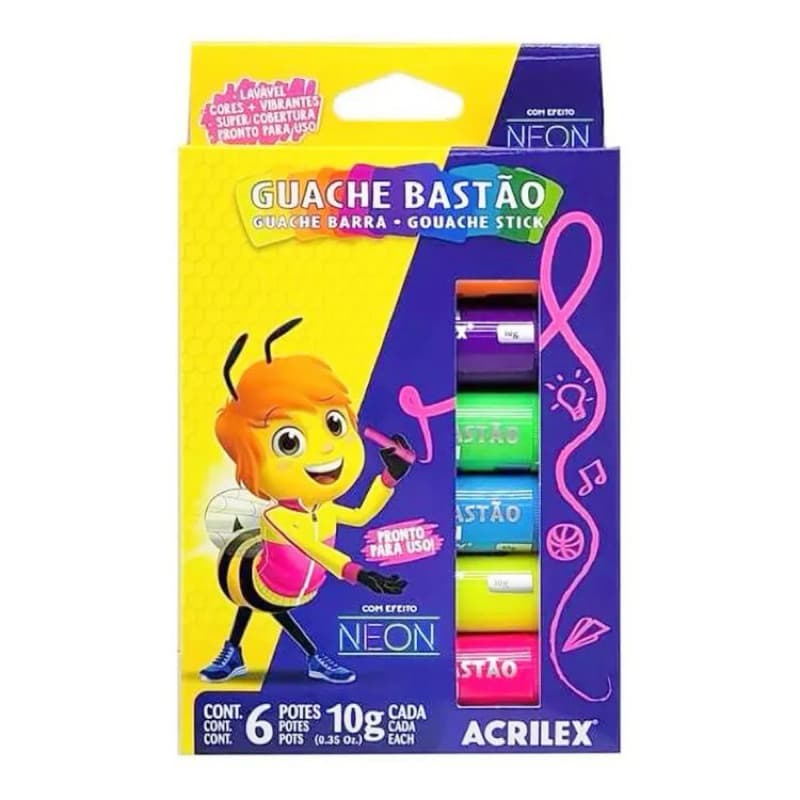 🎨 Guache em Bastão Neon Acrilex – Cores Vibrantes e Fácil de Usar! ✨