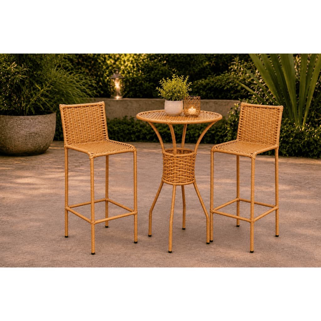 Kit 2 Banquetas + 1 Mesa De Bistrô Para Varanda Reforçada com Junco Sintético e Aço