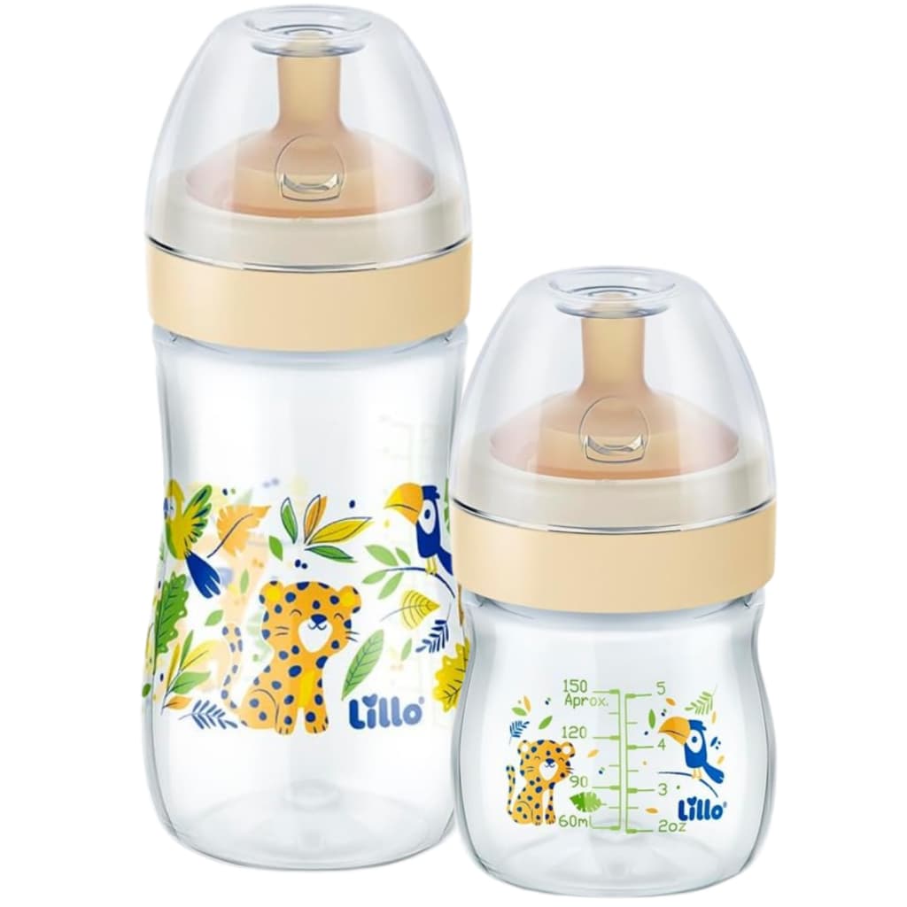 Kit 2 Mamadeiras Super Evolution Bico Látex Redondo Macio Anticolica 150/300ml +0 Meses Lillo